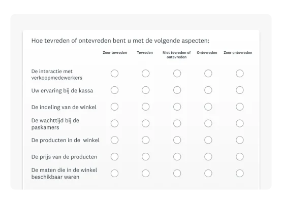 Voorbeeld van een matrixvraag in enquête-indeling