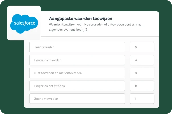 Een scherm waarop te zien is hoe aangepaste waarden uit een tevredenheidsenquête worden toegewezen aan velden in Salesforce.