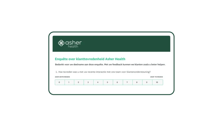 Voorbeeld van een CSAT-enquête voor Asher Health