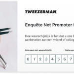Tweezerman-enquête met een NPS-vraag: Hoe waarschijnlijk is het dat u ons bedrijf zou aanbevelen?