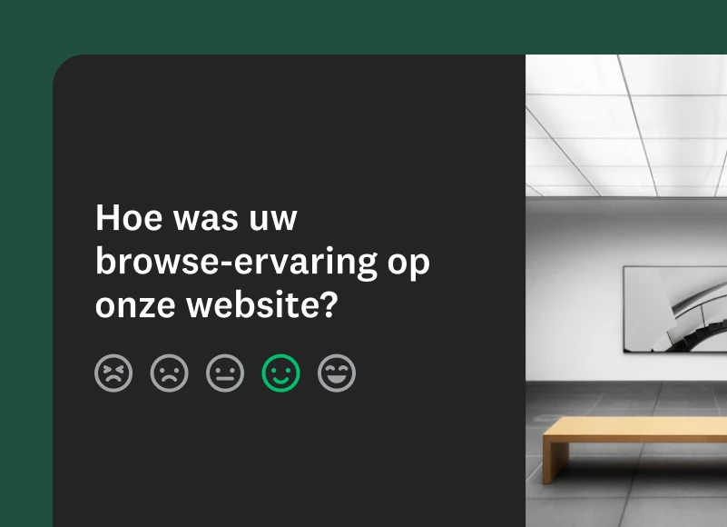Een enquête met de vraag: 'Hoe was uw browse-ervaring op onze website?' met een vijfpuntsschaal met emoji's van zeer verdrietig tot zeer blij.