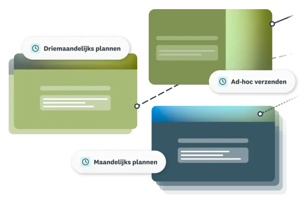 Lijnen die enquêtes met elkaar verbinden, met opties voor driemaandelijkse of maandelijkse planning of voor ad-hocverzending