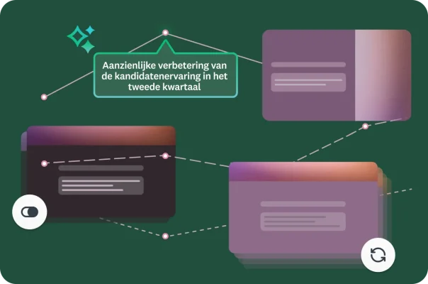 Lijngrafieken die enquêtes met elkaar verbinden, met een toelichting op de significante verbetering van de kandidaat-ervaring in het tweede kwartaal