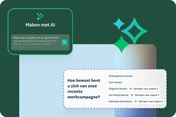 Opdracht voor Maken met AI: Maak een enquête voor het volgen van de merkgezondheid om de bekendheid te meten, naast een enquêtevraag over of u zich bewust bent van onze recente merkcampagne