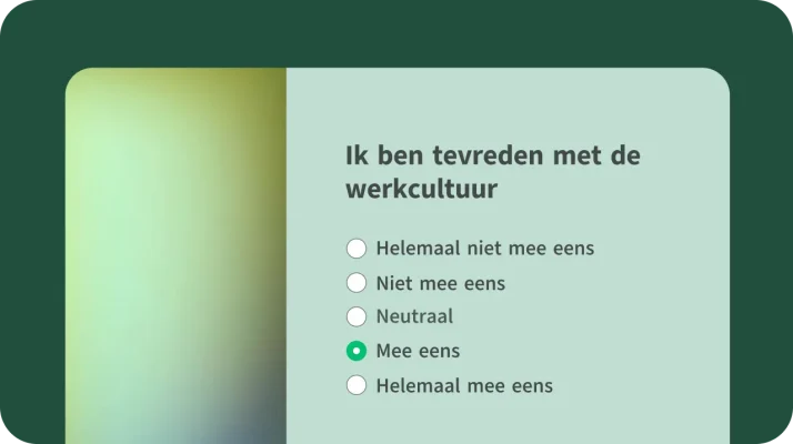Sjabloon voor een poolshoogte-enquête over de bedrijfscultuur met de vraag in welke mate medewerkers tevreden zijn over de bedrijfscultuur.