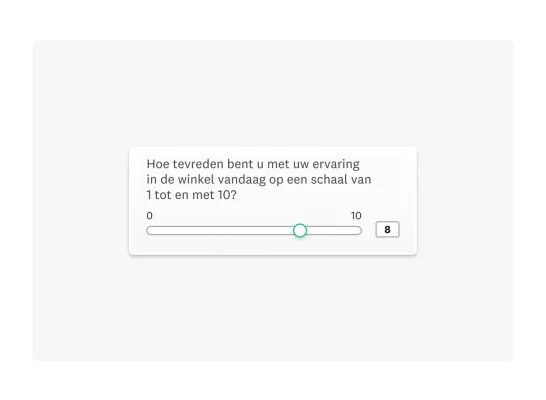 Enquêtevraag die respondenten vraagt om op een schaal van 0 tot 10 aan te geven hoe tevreden ze waren met de ervaring in de winkel vandaag