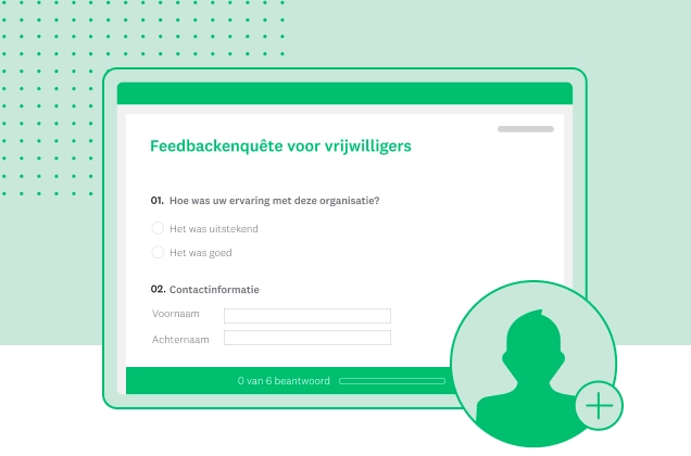 Screenshot van een SurveyMonkey-enquêtesjabloon voor feedback van vrijwilligers