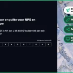 Sjabloon voor NPS en merkloyaliteit, met links om een enquête per e-mail te versturen, een weblink te delen, te delen via sociale media, of in te sluiten op een site
