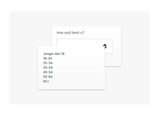 Demografische enquêtevraag over leeftijd met vervolgkeuzemenu
