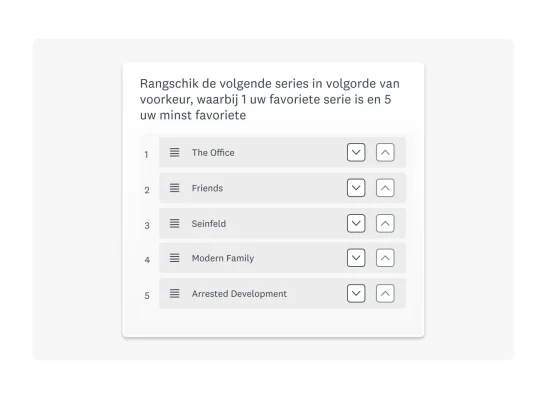 Voorbeeld van een enquêtevraag met een rangschikking