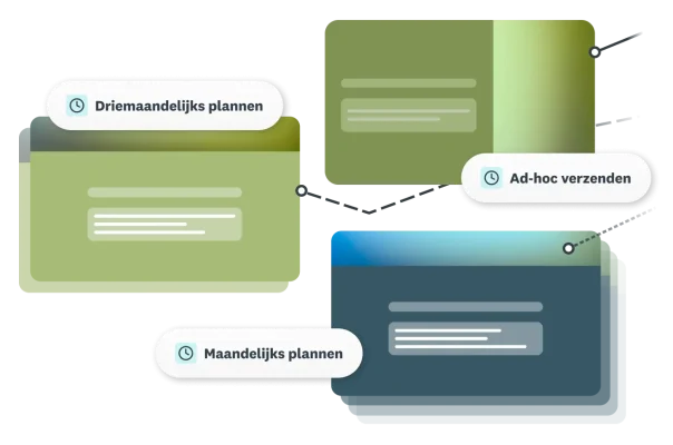 Lijnen die enquêtes met elkaar verbinden, met opties voor driemaandelijkse of maandelijkse planning of voor ad-hocverzending