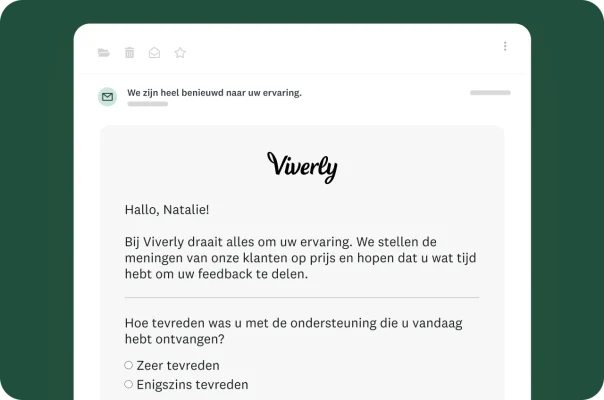 E-mail waarin gebruiker wordt gevraagd om diens mening en om een enquête in te vullen