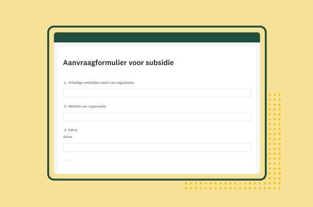 Screenshot van een SurveyMonkey-sjabloon voor een aanvraagformulier voor een subsidie