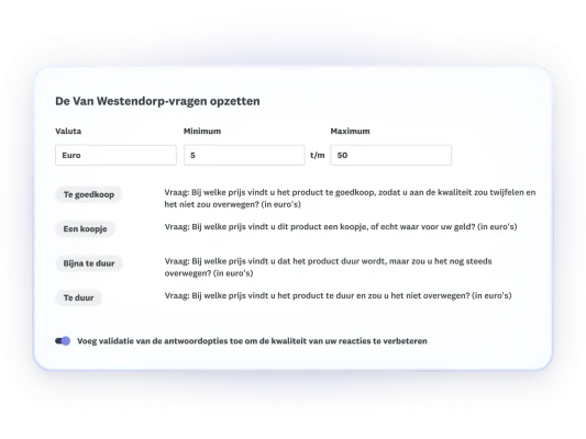 Screenshot van Van Westendorp-vragen