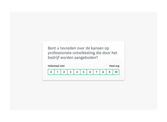 Bent u tevreden met de kansen op professionele ontwikkeling voorzien door het bedrijf? Met een beoordelingsschaal van 1-10.