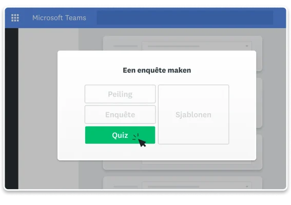 Screenshot van de optie om een peiling, enquête of quiz te maken in Microsoft Teams