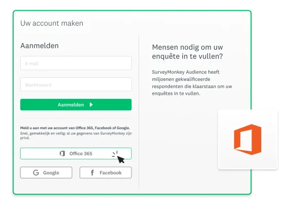 Screenshot van SSO-functies voor SurveyMonkey door aan te melden via Office 365