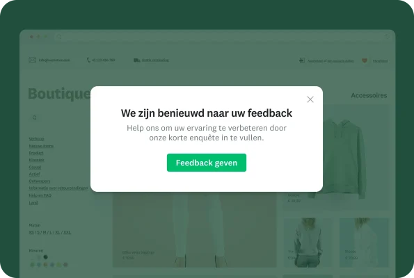 Venster op een website waarin een gebruiker wordt gevraagd feedback te geven via een korte enquête