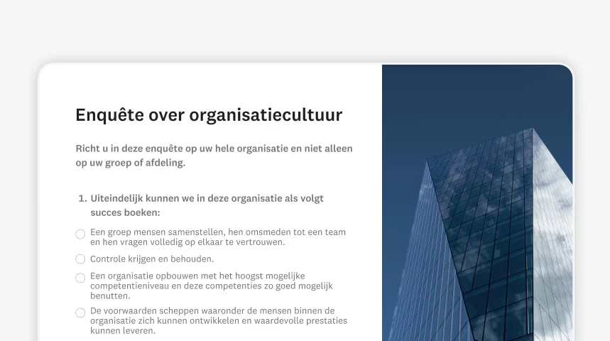 Een screenshot van de SurveyMonkey-enquêtesjabloon voor organisatiecultuur