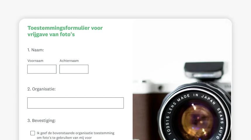 Screenshot van een toestemmingsformulier van SurveyMonkey voor fotovrijgave