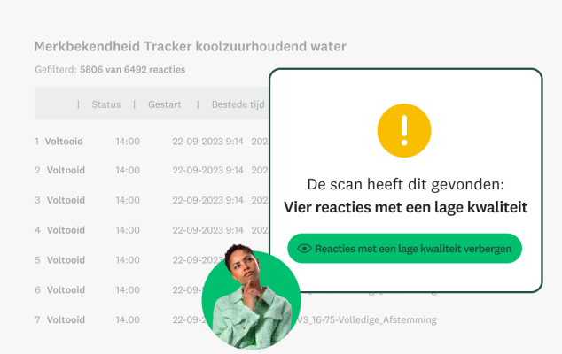 Screenshot van SurveyMonkey Genius die vier reacties met een lage kwaliteit verwijdert uit een enquête