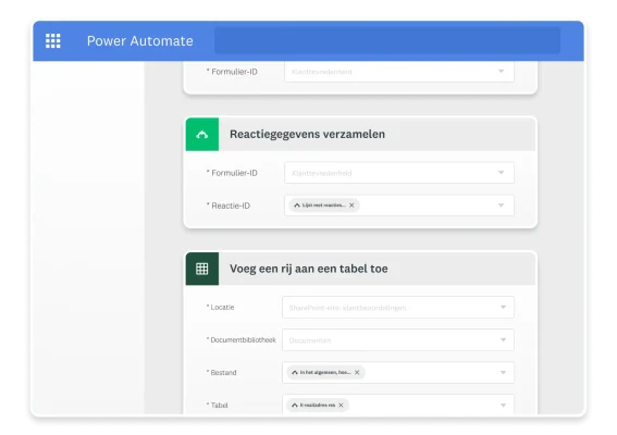 Screenshot van het importeren van SurveyMonkey-reactiegegevens in Microsoft Power Automate