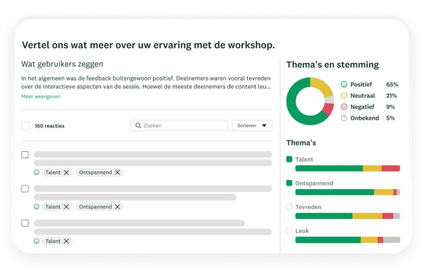 Grafieken met thema's en stemmingsanalyses voor een enquête
