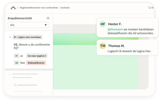 Opmerkingen die inline zijn achtergelaten op een overzichtspagina van een enquête