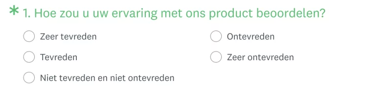 De vraag over de klanttevredenheidsscore in het product van SurveyMonkey