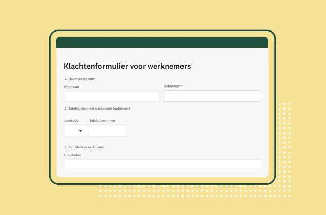 Screenshot van een SurveyMonkey-sjabloon voor een klachtenformulier voor medewerkers