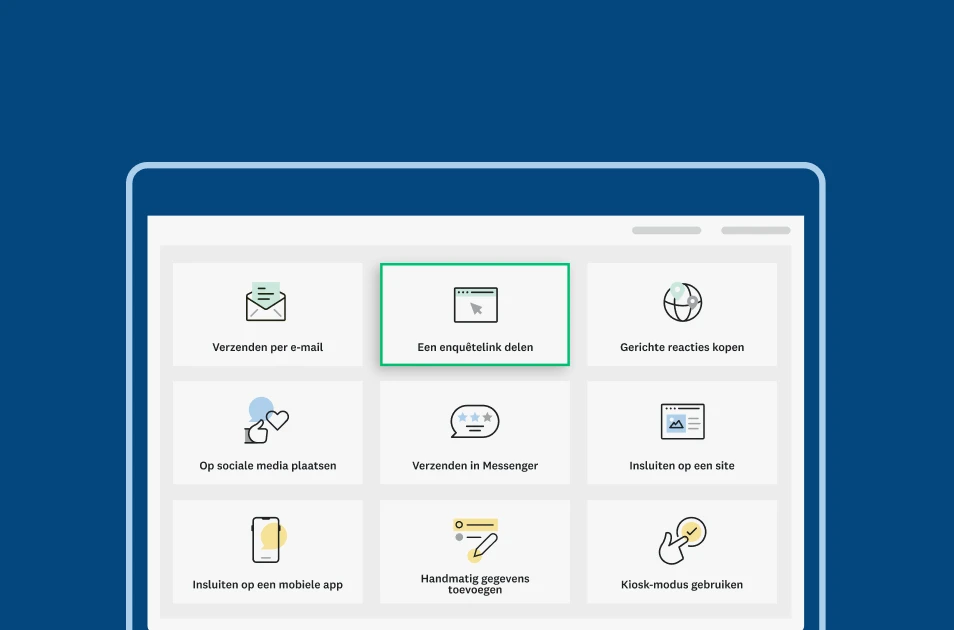 Screenshot van een SurveyMonkey-pagina met verschillende opties om een enquête te delen