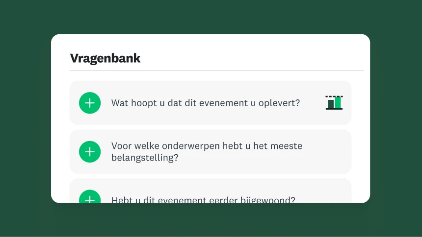Een menu van een vragenbank met voorgestelde enquêtevragen.