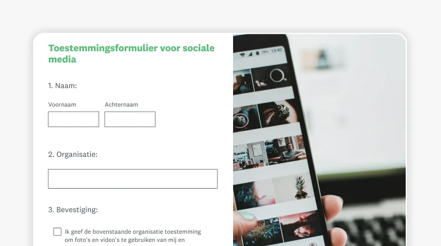 Screenshot van een toestemmingsformulier van SurveyMonkey voor sociale media