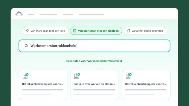 Zoekvak met 'beginnen met een sjabloon' en 'werknemersbetrokkenheid' getypt