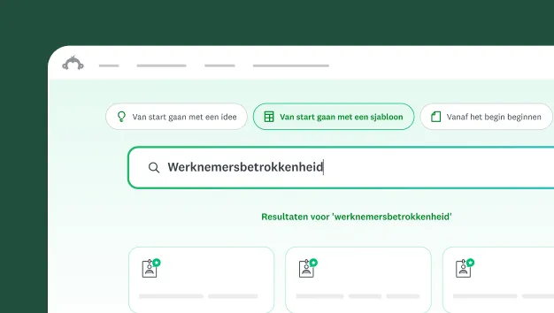Zoekvak met 'beginnen met een sjabloon' en 'werknemersbetrokkenheid' getypt