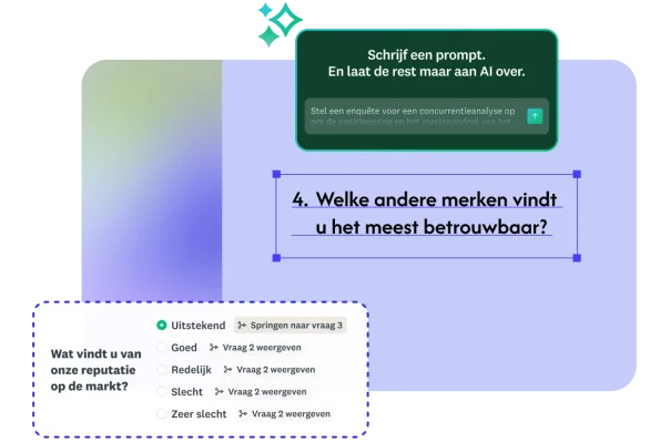 In de functie Maken met AI wordt aan de hand van een prompt een enquête voor concurrentieanalyse gemaakt, waarna de vragen automatisch worden gegenereerd