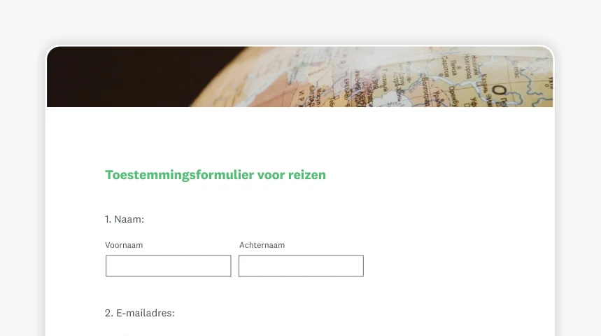 Screenshot van een toestemmingsformulier van SurveyMonkey voor reizen