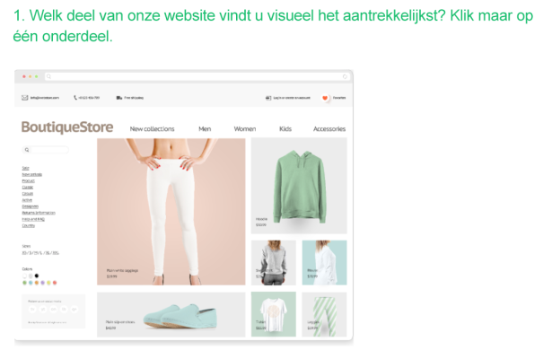 Enquêtevoorbeeld: Welk onderdeel van onze websites valt visueel het meeste bij u in de smaak?