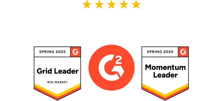 To G2-prisnavneskilt for Spring 2025: Grid Leader and Momentum Leader.