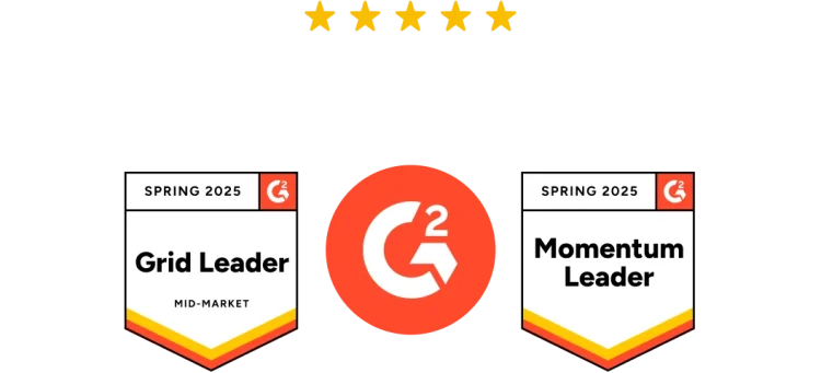 To G2-prisnavneskilt for Spring 2025: Grid Leader and Momentum Leader.