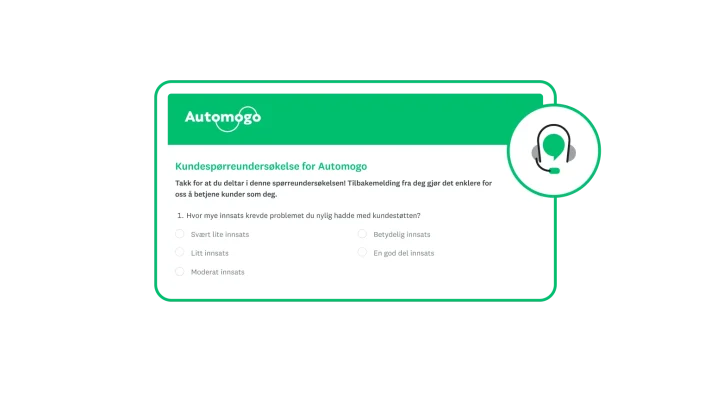 Spørreundersøkelsesboks for poengsum for kundeopplevelse for selskapet Automago