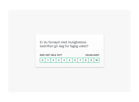 Likert-skalaspørsmål der det står: «Er du fornøyd med mulighetene bedriften gir deg for faglig utvikling?»