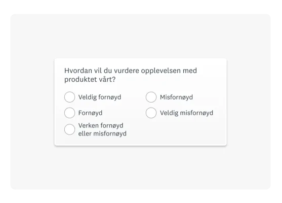 Produktskjermbilde av en spørreundersøkelse om kundetilfredshet