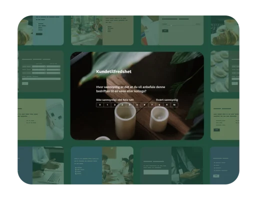 Et rutenett med bilder med et nærbilde av en undersøkelse om kundetilfredshet ved bruk av en NPS-skala.