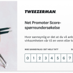 Tweezerman-spørreundersøkelse som viser et NPS-spørsmål: Hvor sannsynlig er det at du anbefaler firmaet vårt?