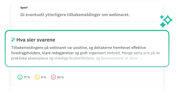 Hva sier svarene-modal som oppsummerer den tematiske analysen for et spørreundersøkelsesspørsmål