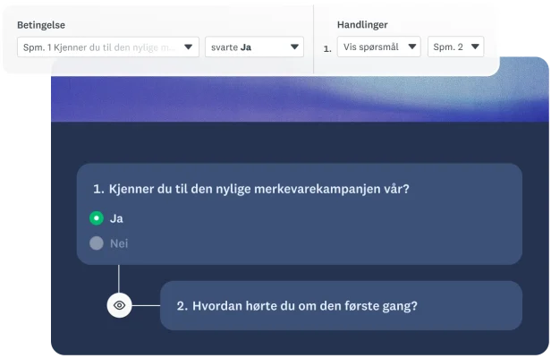 Skjermbilde av muligheten til å vise spørsmål på samme siden basert på betingelser