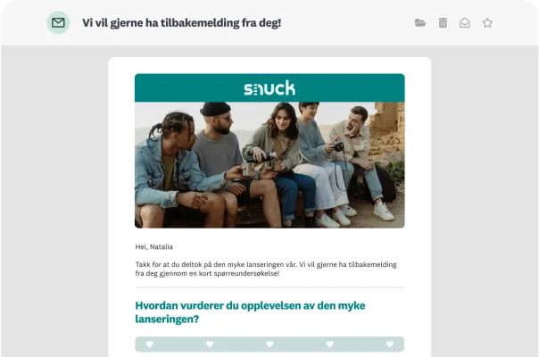 E-post med et undersøkelsesspørsmål om den generelle opplevelsen av den myke lanseringen