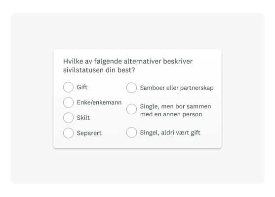 Demografisk spørsmål som spør om nåværende sivilstatus