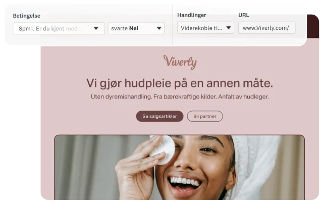 Skjermbilde av betingelsesmodal der en dynamisk viderekobling aktiveres hvis et spørsmål i undersøkelsen besvares med nei